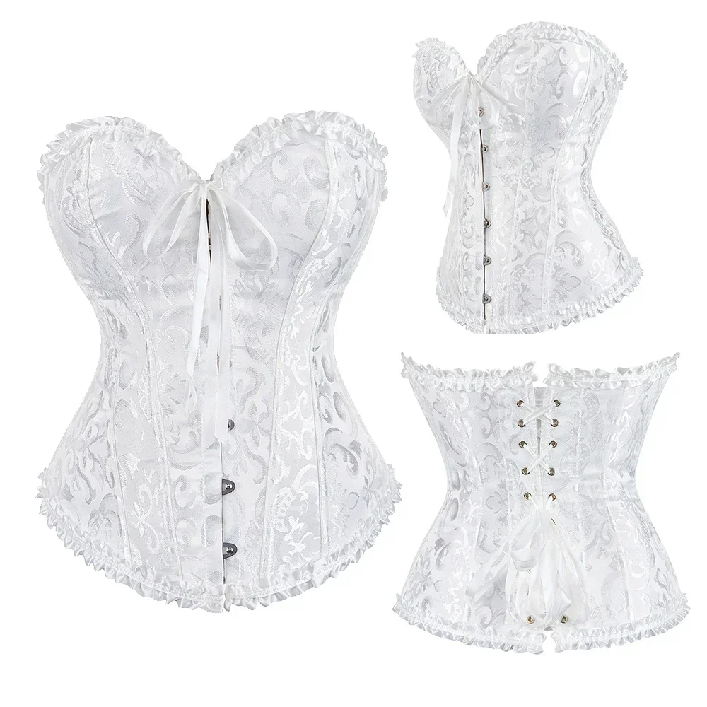 Frauen Korsett Top Jacquard Overbust Bustier Viktorianischen Sexy Lace up Floral Dessous Korset Vintage Gothic Basken Kostüm – Detail 3