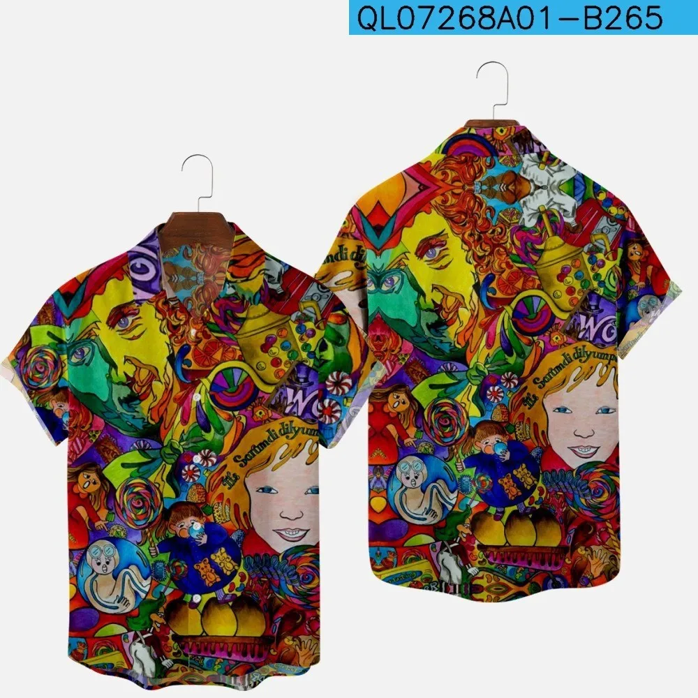 Summer Short Sleeved Shirt Casual Button Up Collar Top Loose Digital Printed Shirt Vacation Men's Wear 2025