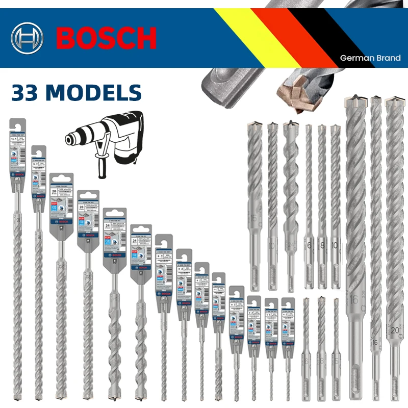 

33 Models BOSCH Drill Bit PRO SDS Plus Rotary Hammer Drill Bit 4-Cutter Carbide Tip 1.5X Longer Life Multi Construction DrillBit