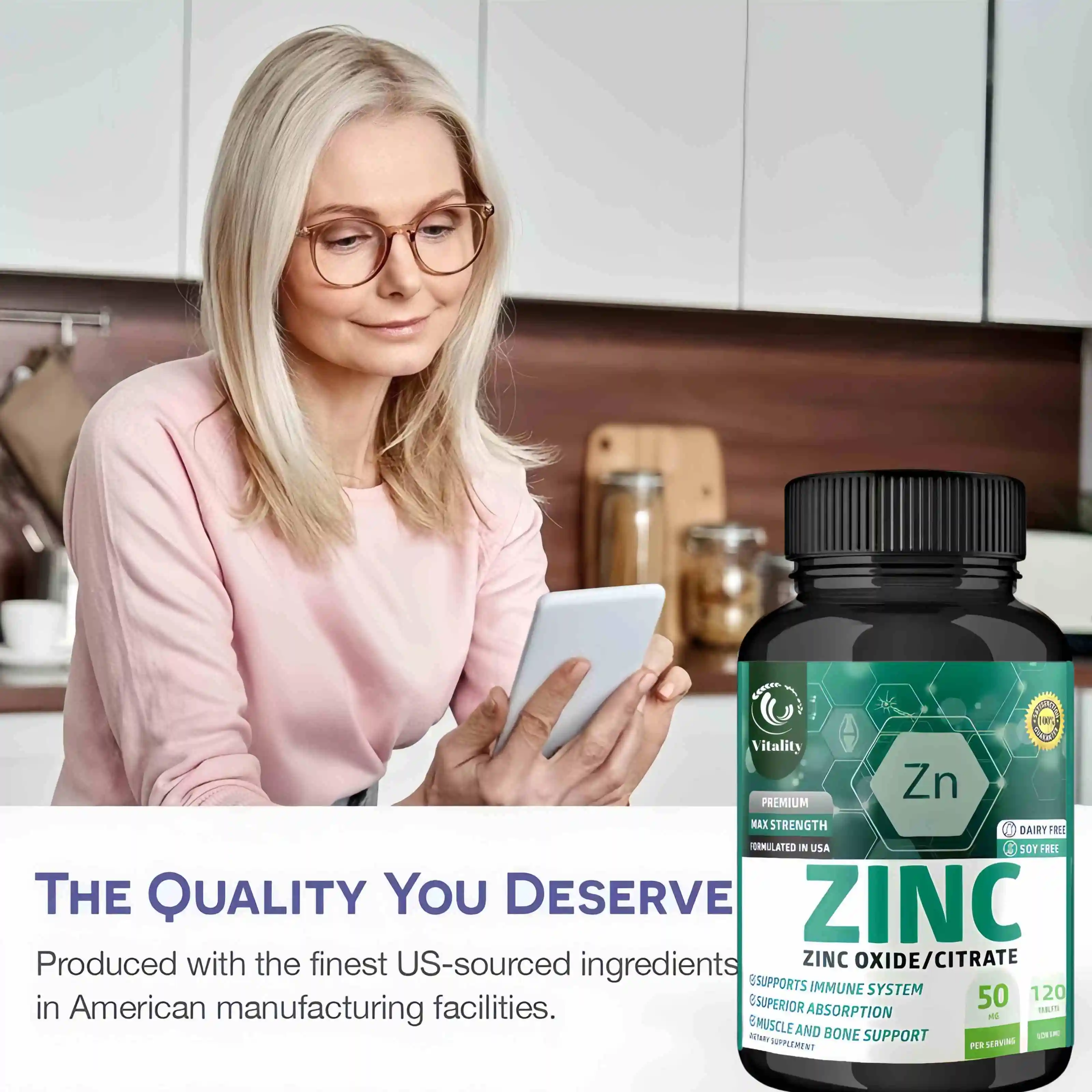Zinc - Best Absorbed Zinc Supplement - Immune System Booster, Hair, Skin, Nails, Fertility, Powerful Antioxidant