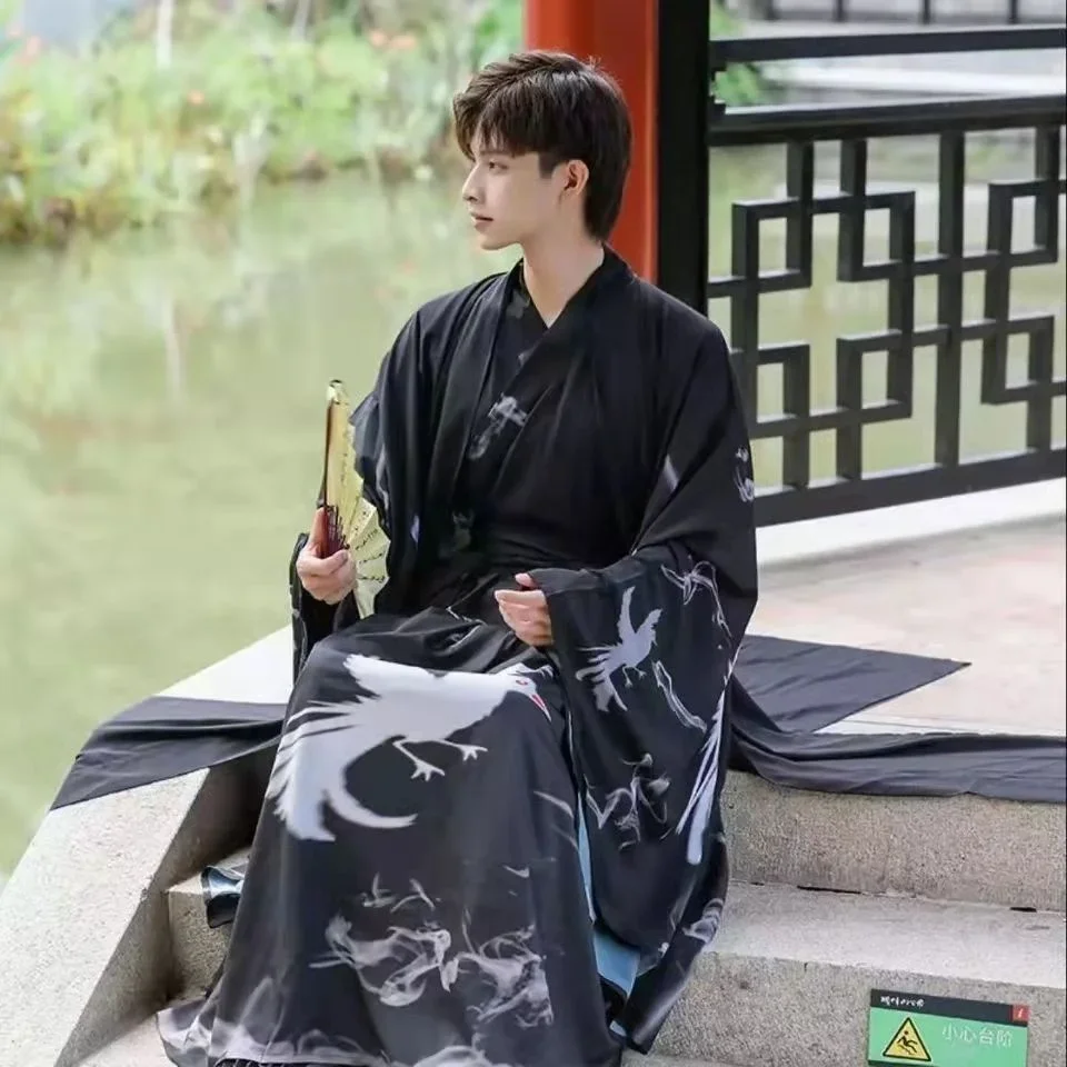 Hanfu 남성 요정 영 고대 코스튬, 어린이 고대 스타일, 큰 소매 셔츠, Chivalrous 학자 학생 용수철 및 여름 스타일