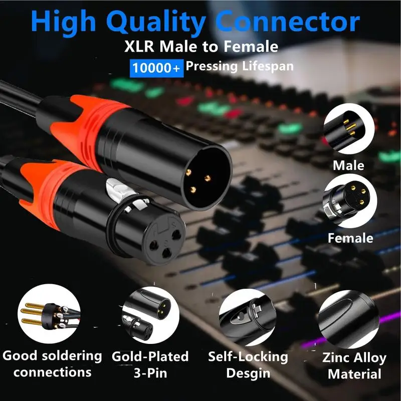 Male To Female XLR Cable Gold Plated 3-Pin XLR Mic Cable 4.92 Ft Speaker Cable Mic Cord For Mixer Audio And Sound Equipment