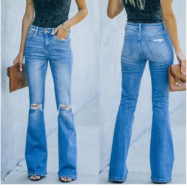 

Women Jeans High Waist Retro Ripped Wide Leg Pants Straight Leg Jeans Hollow-out Flared Pants Women's Casual Street Pants Multip