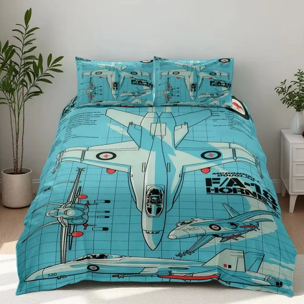 Blueprint Hornet jet Fighter Art Duvet Cover Set Gift for Children,Single Double Full Queen King Quilt Cover