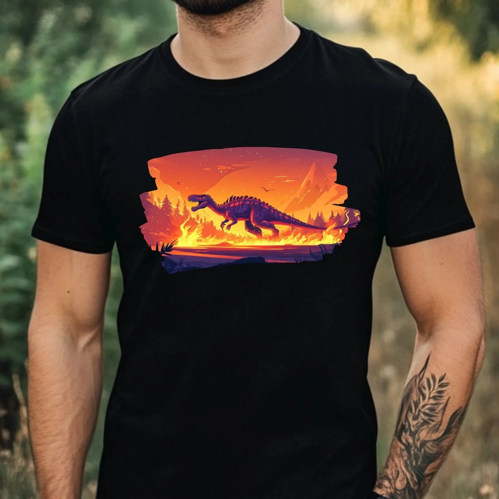 Herren-T-Shirt mit Feuermotiv aus Baumwolle, Größe XS bis 5XL