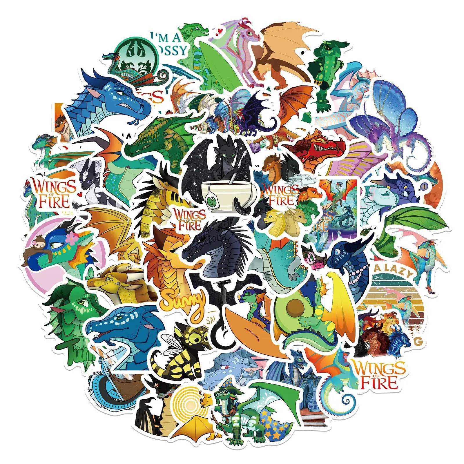 50Pcs Wings of Fire Stickers for Teen Laptop,Cool Cartoon Aesthetic Vinyl Stickers Dragons Waterproof Decals for Water Bottle