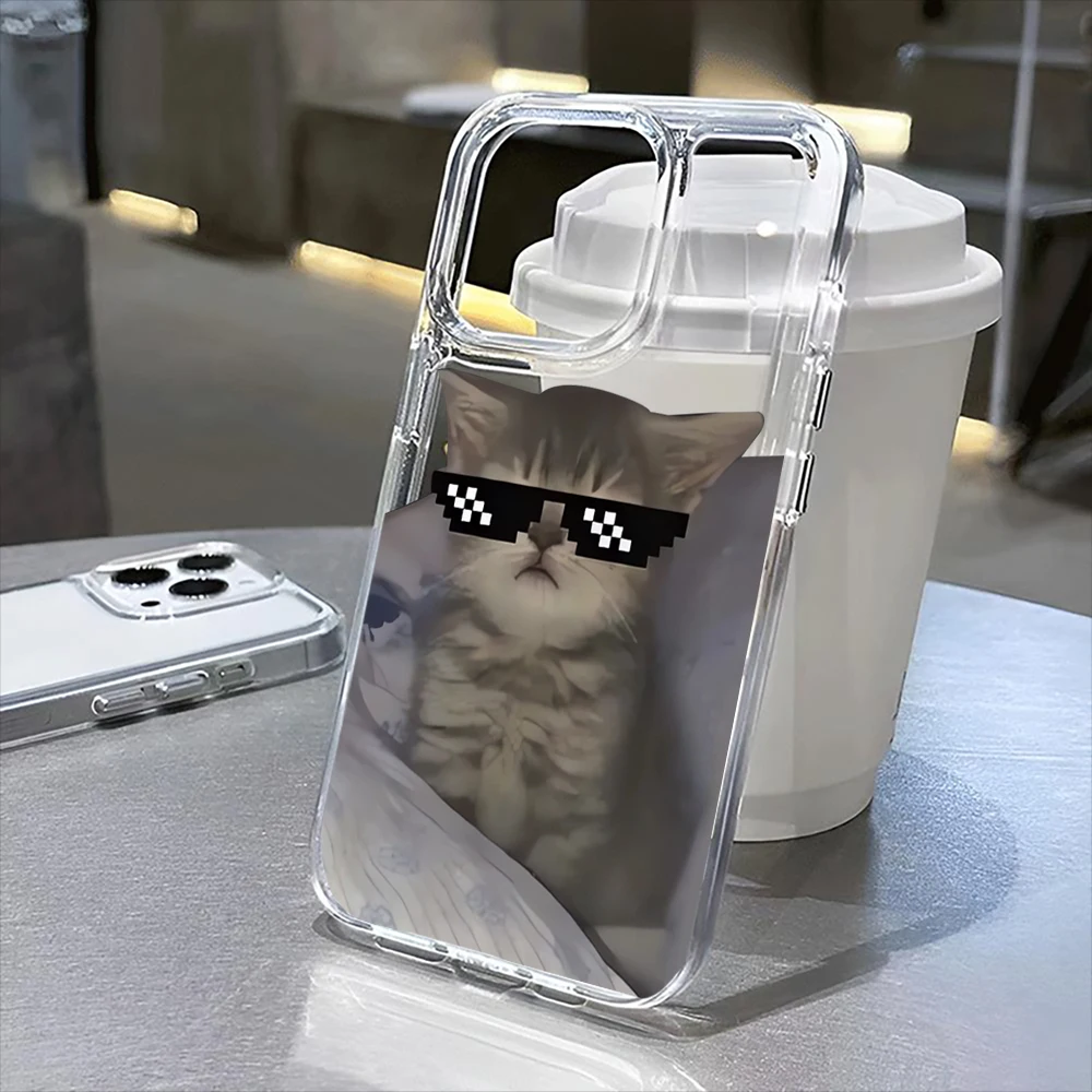

Cute cat with glasses clear phone case for iPhone16Pro Max 16Pro 16Plus 16 15 Pro Max 15Pro 15 13 13Pro 14 12 11Pro Max Plus