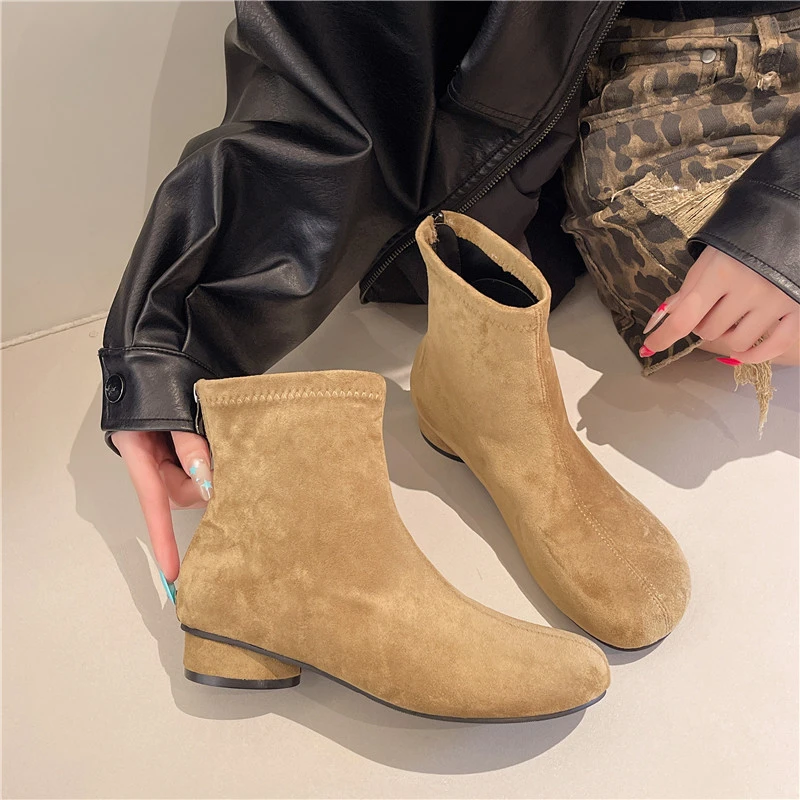 

Low Heels Modern Boots Fashion Back Zipper Thin Boots Spring Autumn Women Shoes Comfortable Plus Size Outdoor Ladies Bootie New