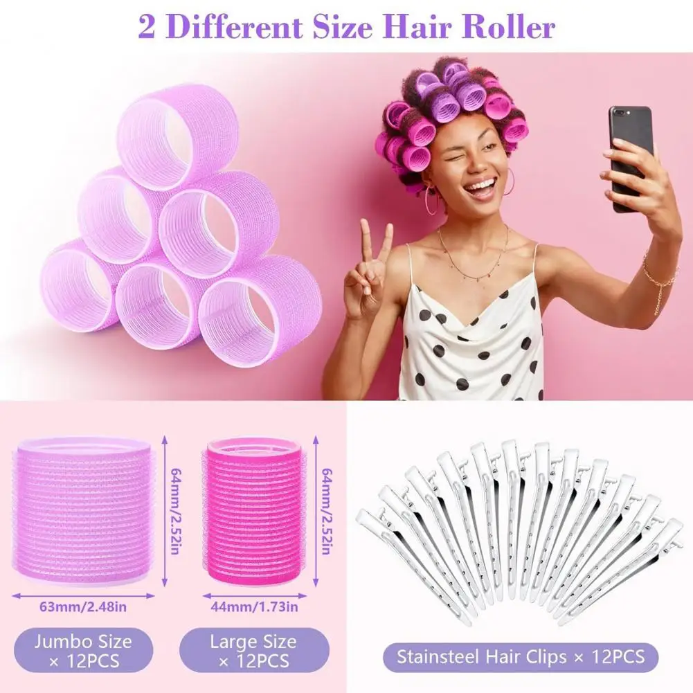 49Pcs/Set Long Hair Roller Hair Roller Set with Clips Comb for Women 49pcs Diy Curling Tools 4 Sizes for Long Medium Short Hair