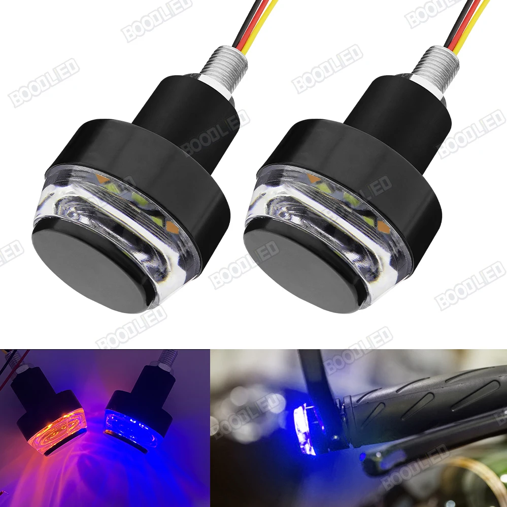 2pcs Motorcycle Turn Signal Lights Yellow+Red、Blue、LED Handle bar End Blinker for 22mm Double Colors LED Side Marker Lamp.