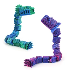 3D printed dragon, three-dimensional model decorated with scales and horns, simulation of dragon and snake, movable accessory