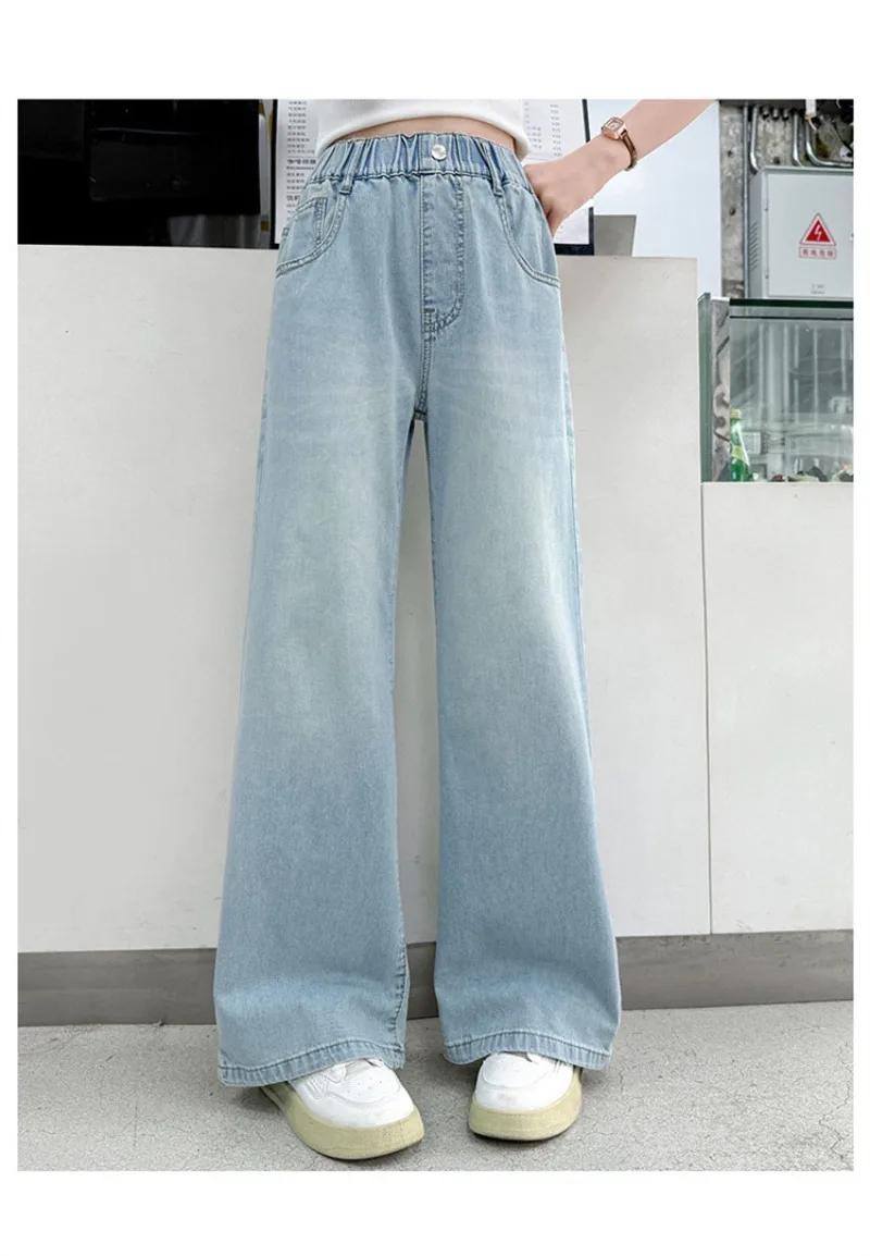 OLEKID Frühlings-Jeans für Mädchen mit Taschen, Kinder-Denim-Hose mit lockerem, elastischem Bund, 4-14 Jahre, Mädchenhose, Babyhose – Detail 11