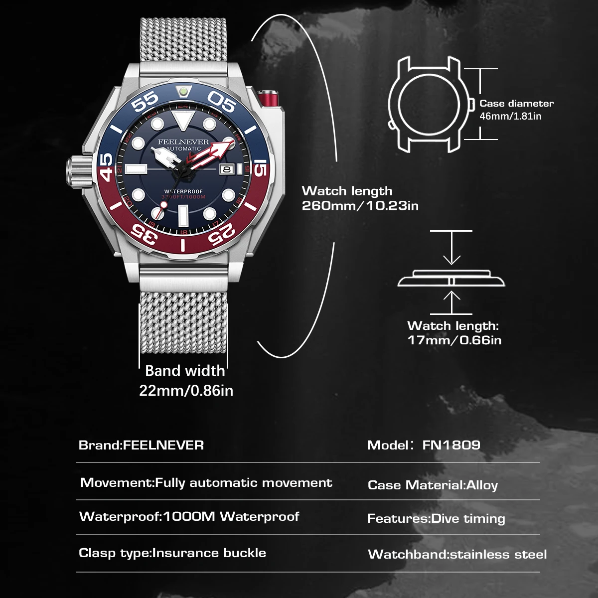 FeelNever New Top brand Men Luxury Watch 1000m Waterproof BGW9 Super luminous relogios masculinos Automatic Mechanical Watches