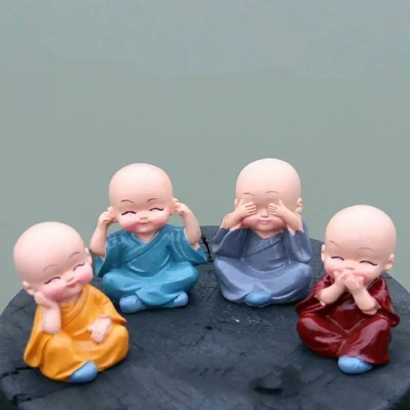4Pcs/Set Resin Crafts Gift Lovely Little Monk Sculptures Cute Monks Statues Creative Dolls Table Car Decoration