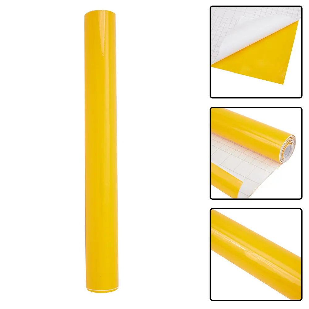 Yellow Car Sticker Wrap Gloss Auto Roll Sheet Decor Bubble Decal Vinyl Bumper Covering Exterior Practical