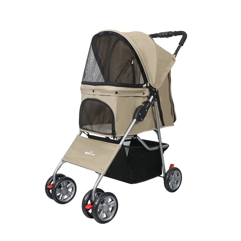 aAdvanced 4-Wheel Foldable Pet Stroller Waterproof Windproof Detachable Collapsible Oxford Cloth Metal Frame One-Button Folding