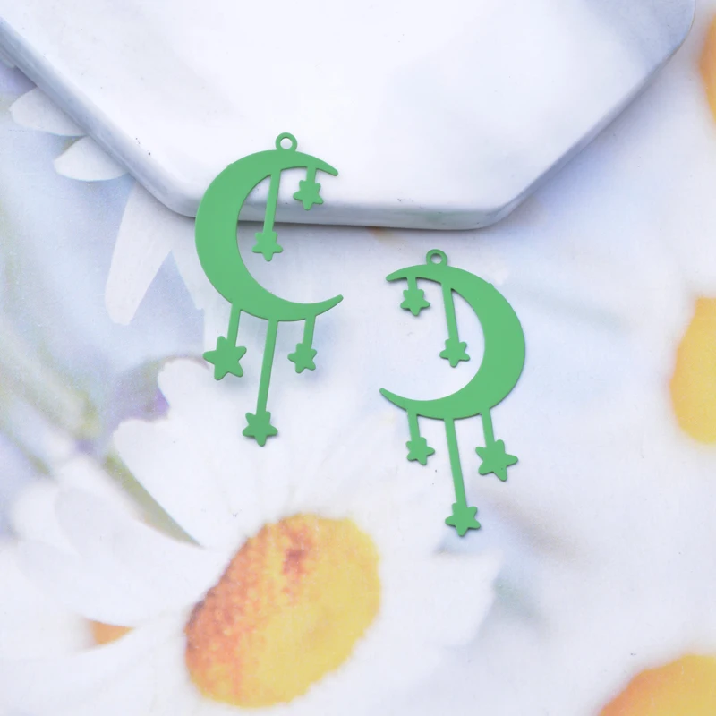30 Stück AD3483 33*24mm Filigrane Mond- und Sternanhänger aus Metall-Messing, dünner Anhänger für DIY-Schmuckherstellung von Ohrringen – Detail 4