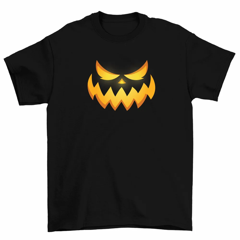 Jack O  Carved Pumpkin Face Spooky Halloween T-Shirt High Quality 100%Cotton Short Sleeve