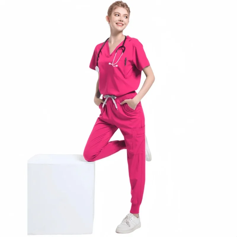 Modne kolory rozciągliwe jednolite komplety garniturów pielęgniarka peelingi medyczne wygodne mundury szpitalne unisex zestaw do szorowania kliniki aptecznej