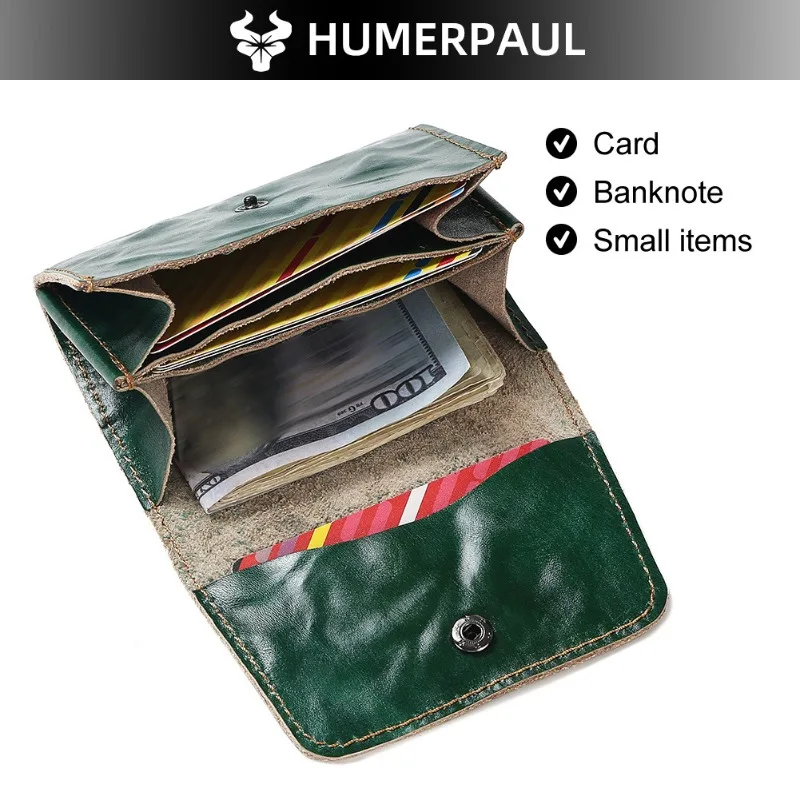 Hand-Grain Vegetable-Tanned Leather Credit Card Holder Top-Grain Cowhide Coin Purse Genuine Leather Fashion Mini Wallet