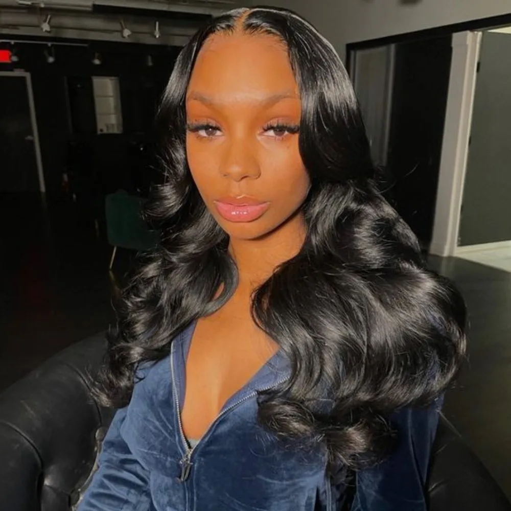 Natural Black Body Wave Brazilian Human Hair Wig 200% Density 46 Inch 13x4 13x6 7x6 360 Full HD Transparent Lace Frontal Wig Pre Plucked For Women