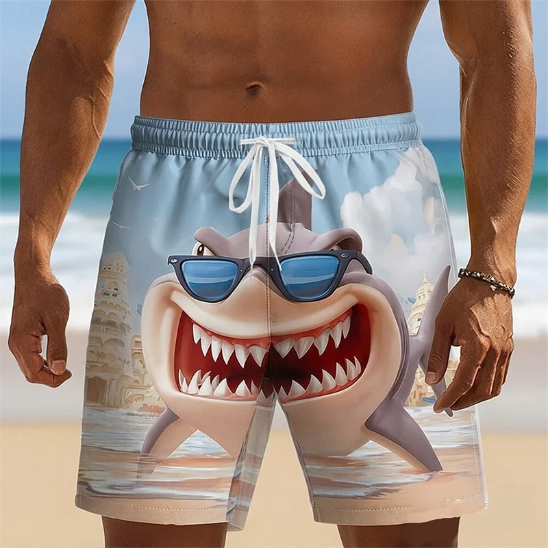 Cute Cartoon Animal Theme 3D Print Beach Shorts For Men's Clothing Giraffe Flamingo Pattern Board Shorts Summer Men Board Shorts