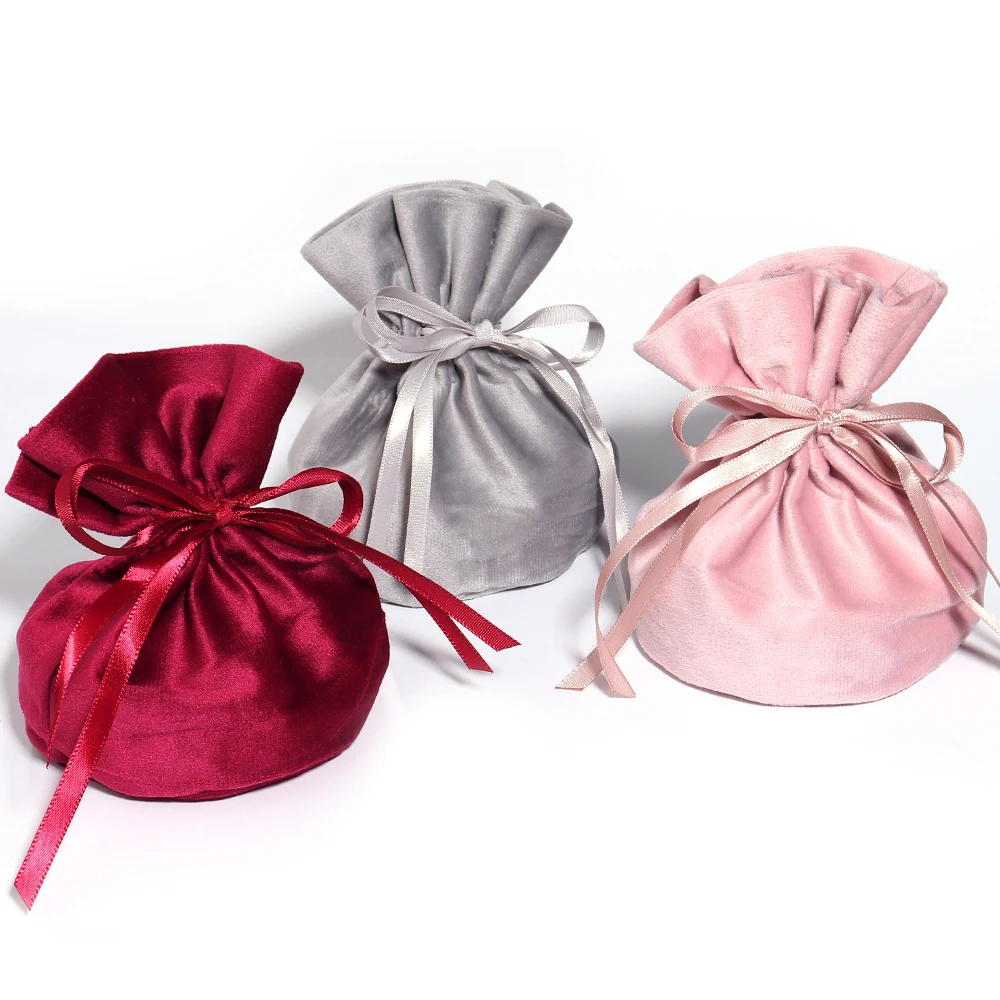 1 Pc Velvet Drawstring Bag Jewelry Color Ribbon Storage Pouches for Wedding Party Candy Gift Packaging Bags Home Supplies