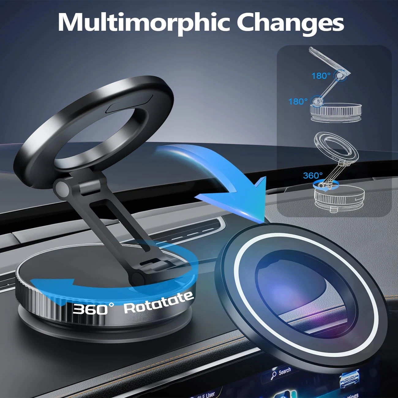 حامل هاتف بكأس شفط مغناطيسي لـ Magsafe 360 ° حامل هاتف السيارة المغناطيسي القابل للتعديل بحجم الجيب، حامل سيارة قابل للطي #4