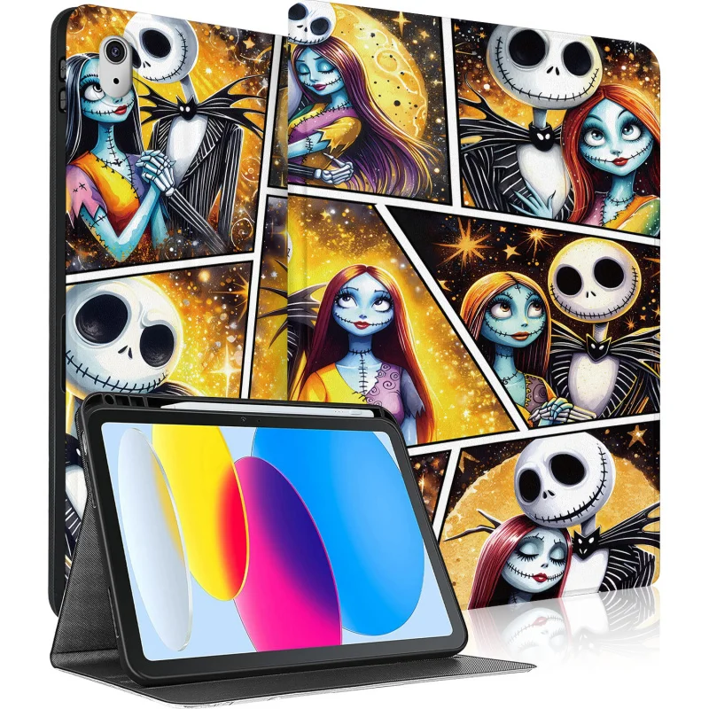 

Чехол «Любовь» с мультяшным черепом для iPad A16 2025 11-го поколения 11 дюймов/2022 10-го 10,9 дюймов, чехол для планшета с автоматическим пробуждением/сна, Хэллоуин