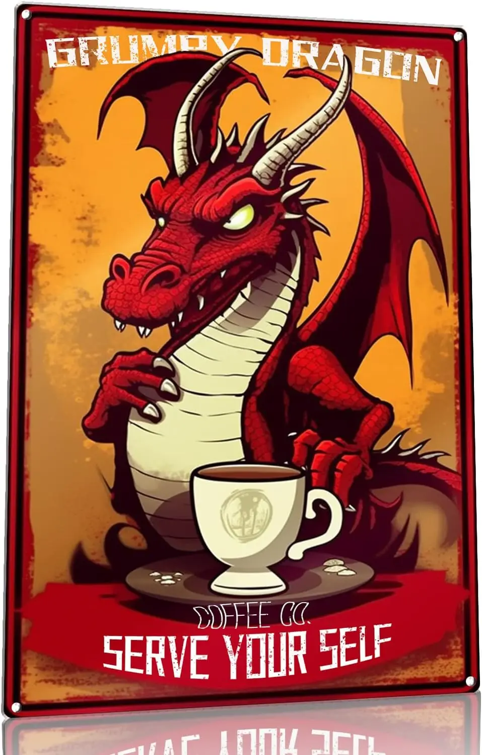 Funny Grumpy Dragon, Coffee Company Servicemetal Signs Wall Decor Cafes Pubsgift For Men Women Metal Poster