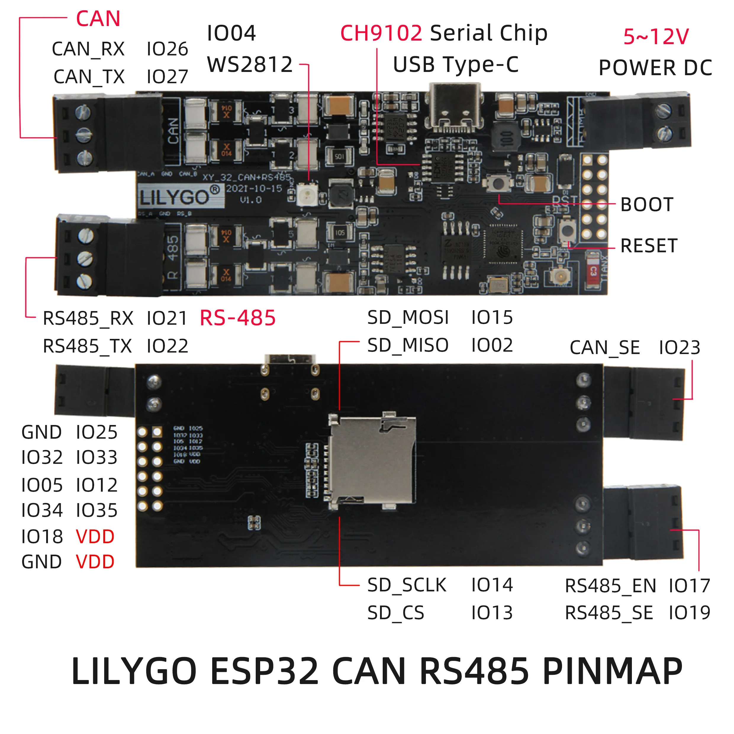 LILYGO® TTGO T-CAN485 ESP32 CAN RS-485 Supports TF Card WIFI Bluetooth Wireless IOT Engineer Control Module Development Board