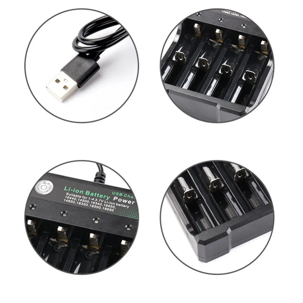 1/2/4 Slots AC 110V/220V 18650 Battery Charger Black For 14500 14650 16650 18350 18500 18650 3.7V Rechargeable Lithium Batteries