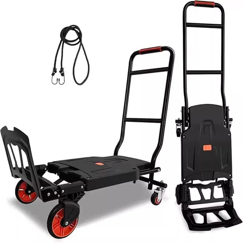 Folding Hand Cart 150KG Load Capacity Aluminum Lightweight Platform Cart Portable Telescopic Multi-Functional Transport Cart