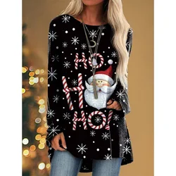 Christmas Gift 3d Print Long Sleeve T-shirt Women Fashion New Year T Shirt Crewneck Long Tunic Tops Women Tshirt Santa Claus