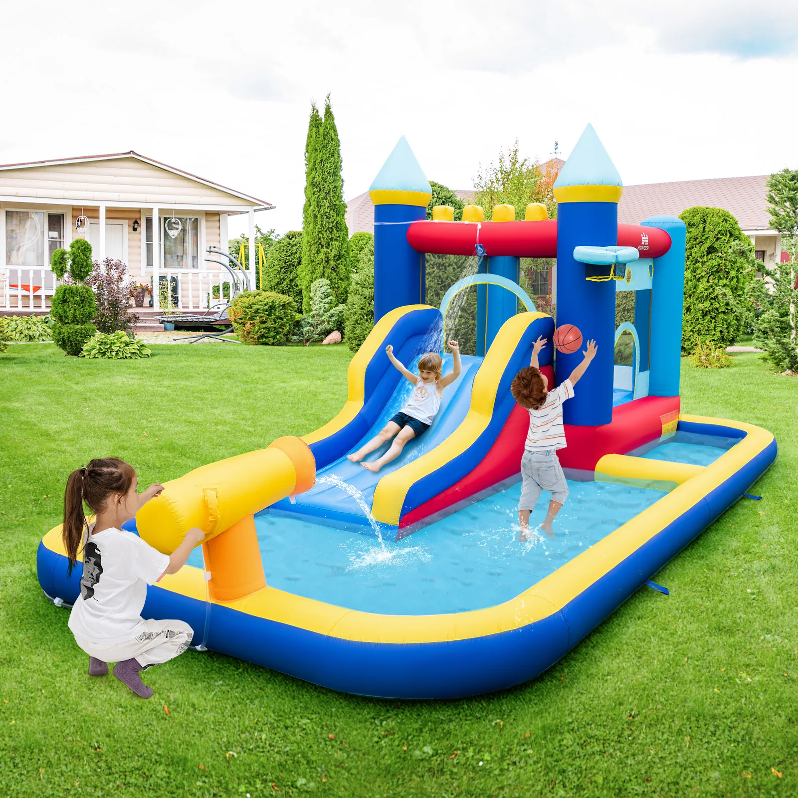 Château d'eau gonflable pour enfants, 6 en 1, videur avec ventilateur Ocean Ik& 735W, 50