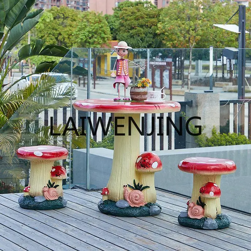 Outdoor Cartoon Mushroom Table and Chair Balcony Small Table and Chair Three-Piece Resin Garden Courtyard Decoration