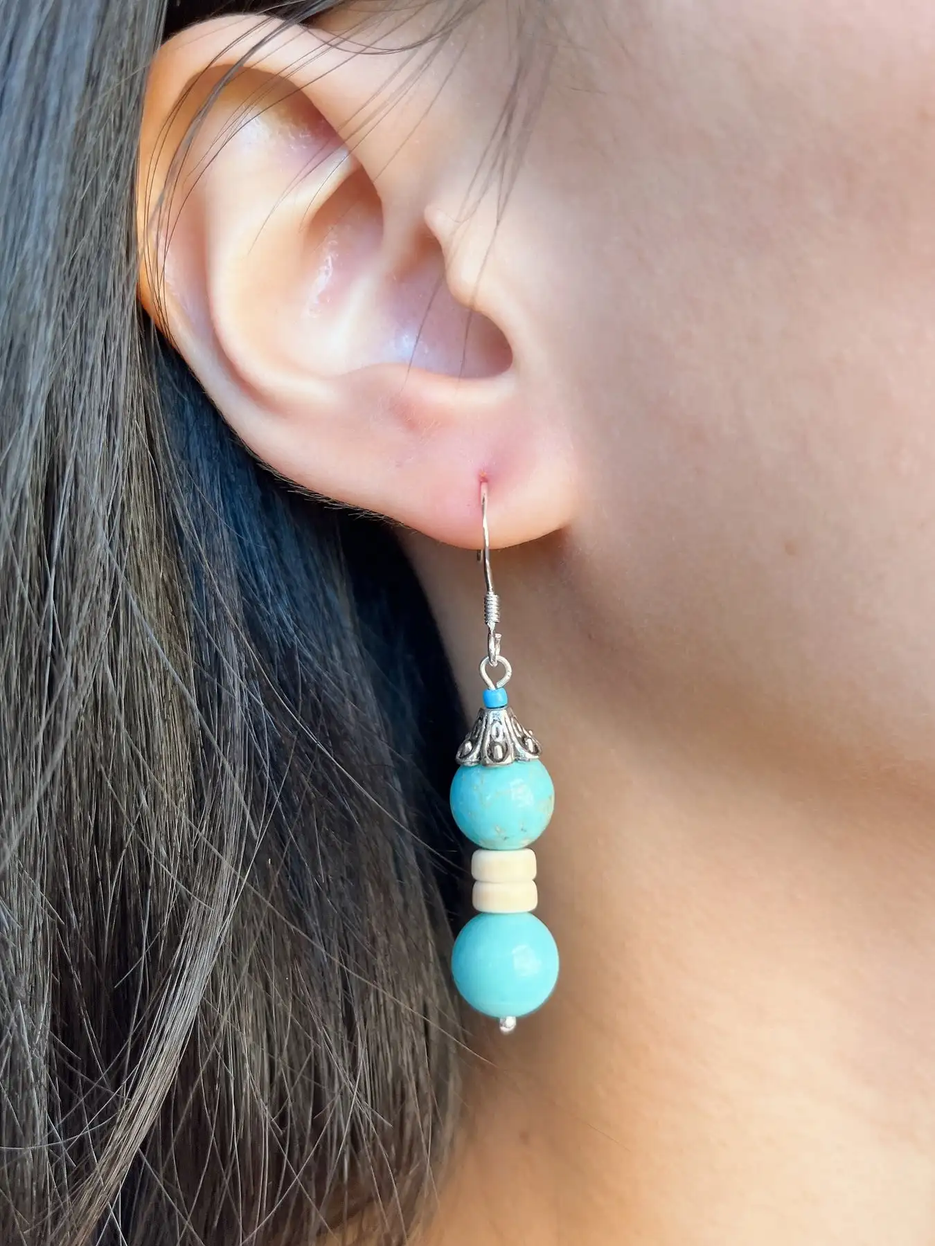 Fashion Turquoise Tibetan Silver Drop Earrings Jewelry for Girls