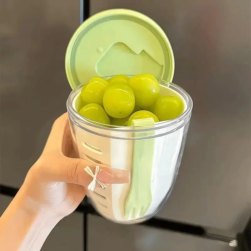 

2025 Portable Double Layer Drainage Fruit Cup Picnic Carry Out Box Salad Breakfast Cup Multi Purpose Kitchen Storage Container