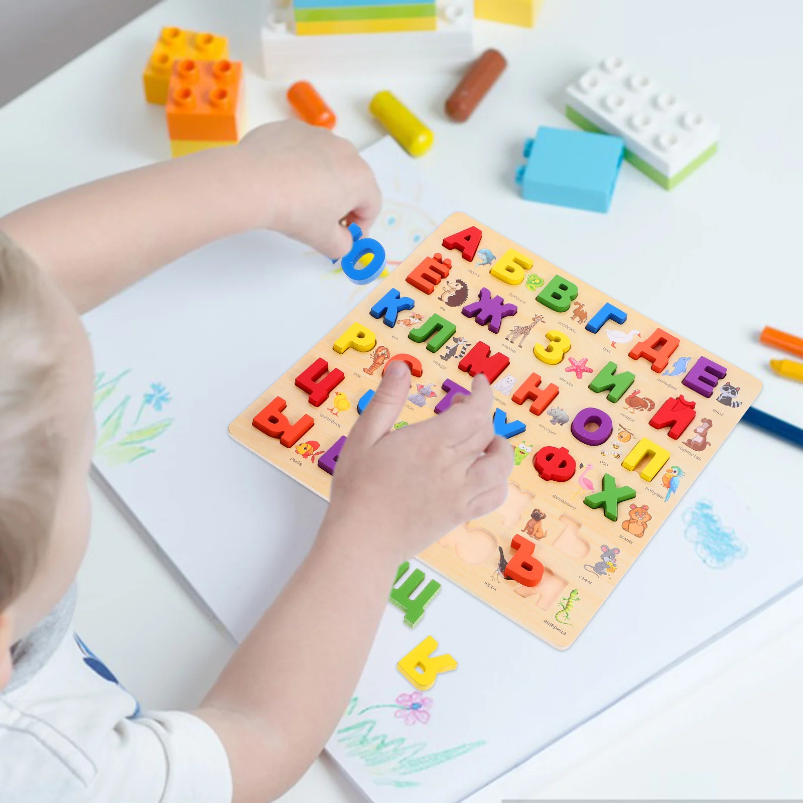 1 세트 러시아어 알파벳 퍼즐 어린이를위한 나무 교육용 매칭 게임 유치원 논리 나무 퍼즐 유아 장난감