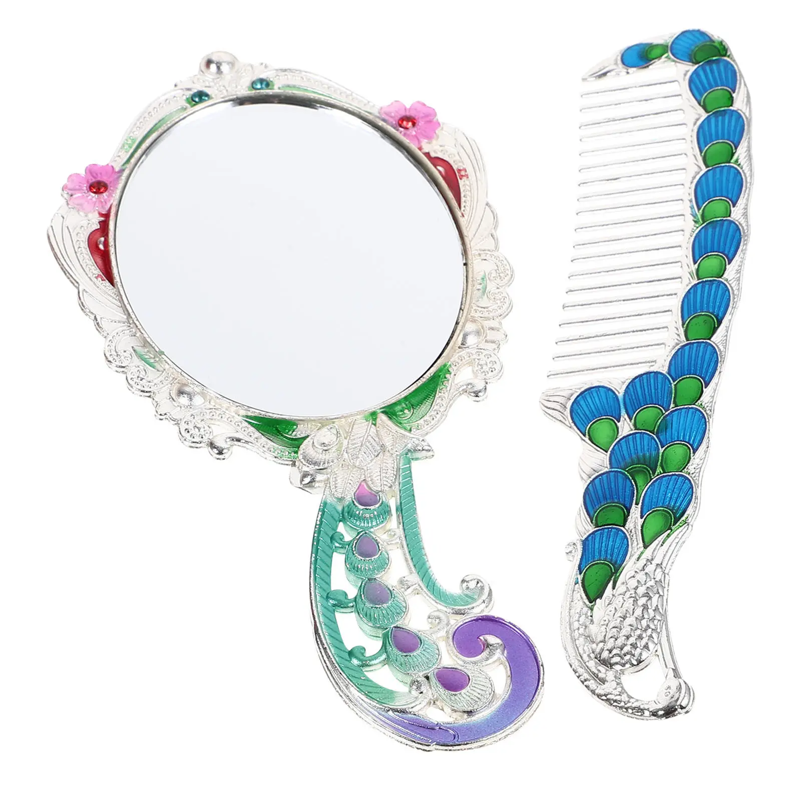 

1Set Delicate Portable Mirror with Comb Perfect Gift for Female Friends for Quick Touch-Ups Vintage Design Mirror