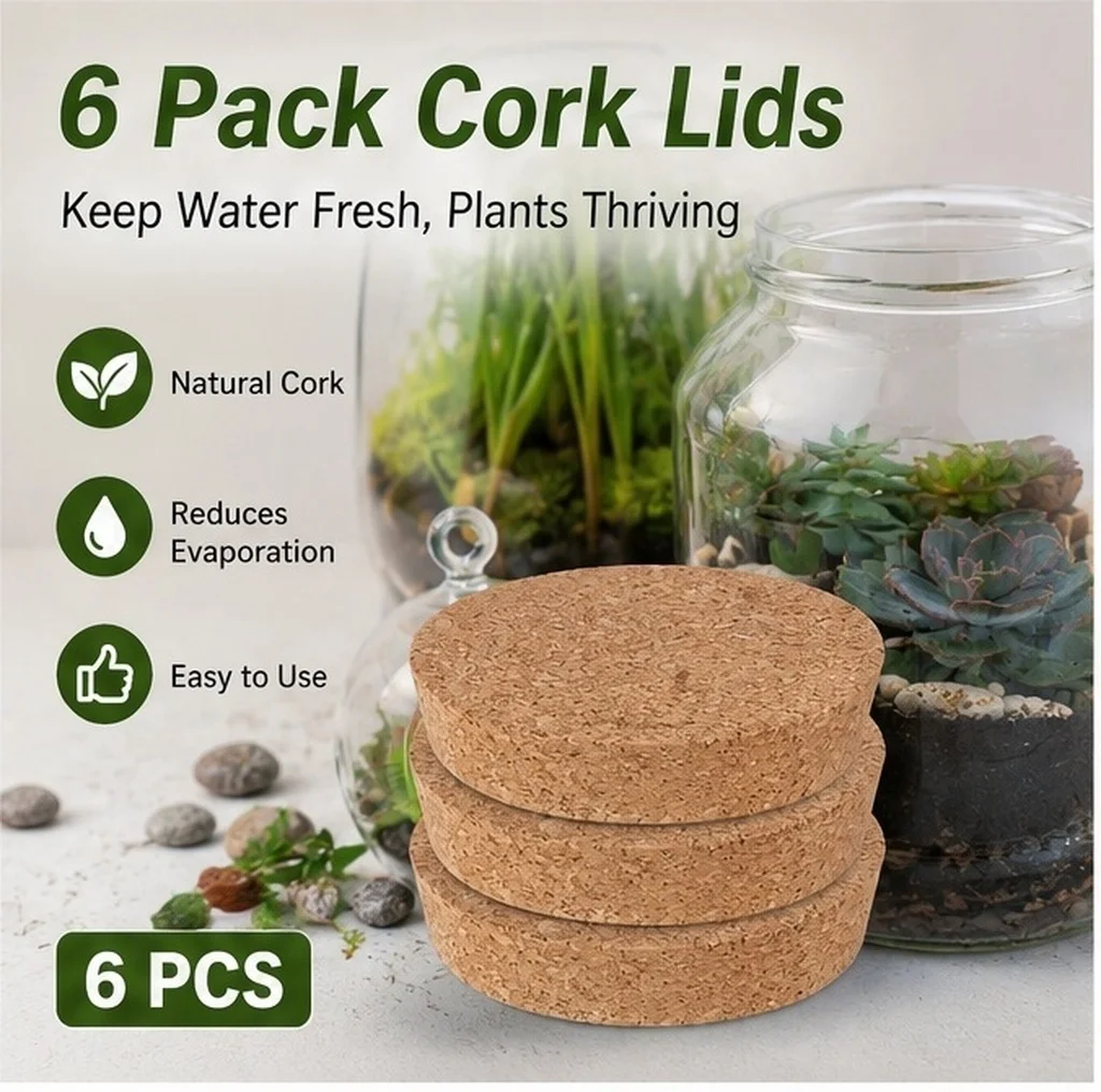6Pcs Cork Lids for Glass Hydroponic Vases Plant Jar Cork Plugs Tight Seal Rustic Decorative Lid for Terrarium Planter Flower