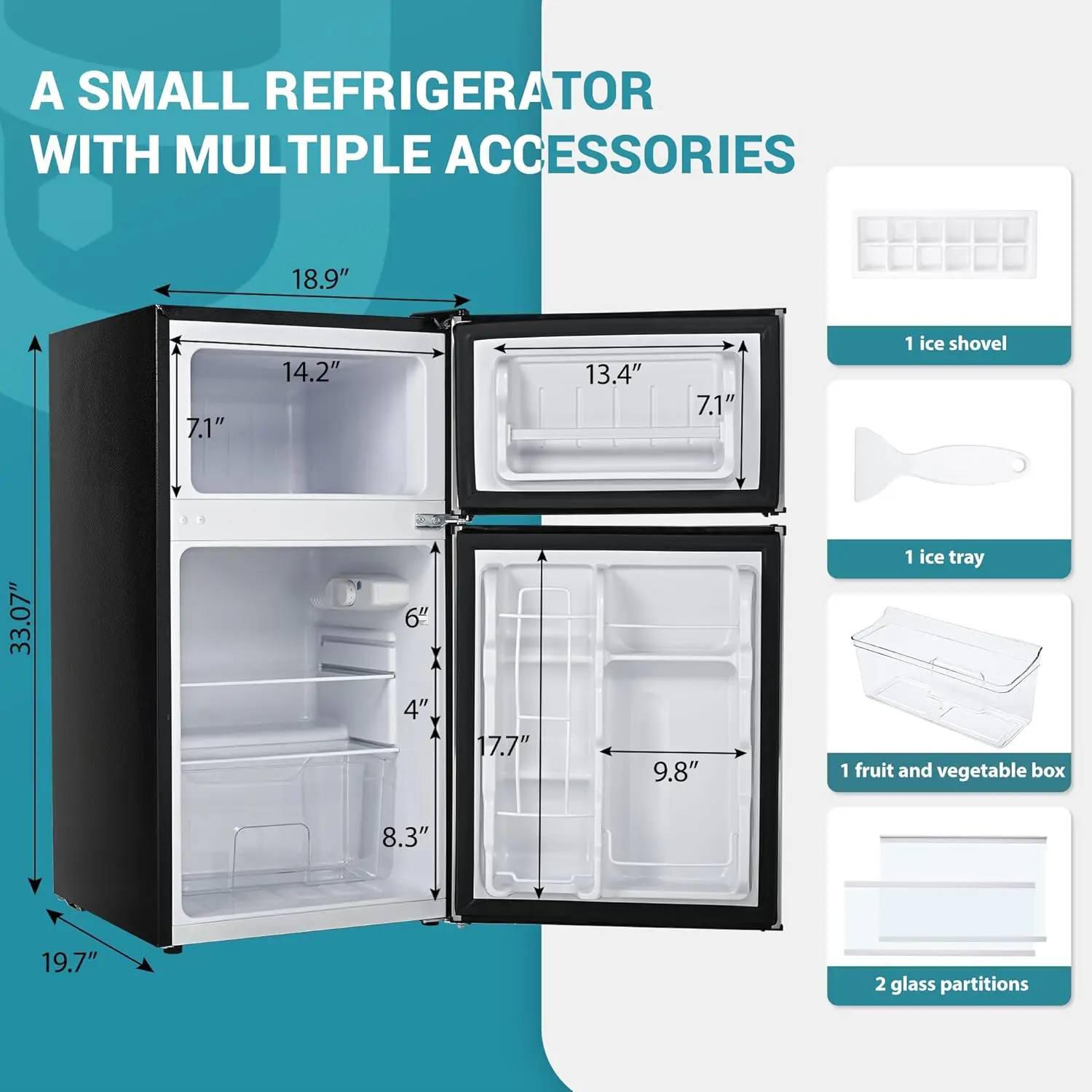 Mini nevera con congelador, refrigerador compacto de 3,2 pies cúbicos con congelador, Mini nevera de 2 puertas con congelador para dormitorio, nuevo