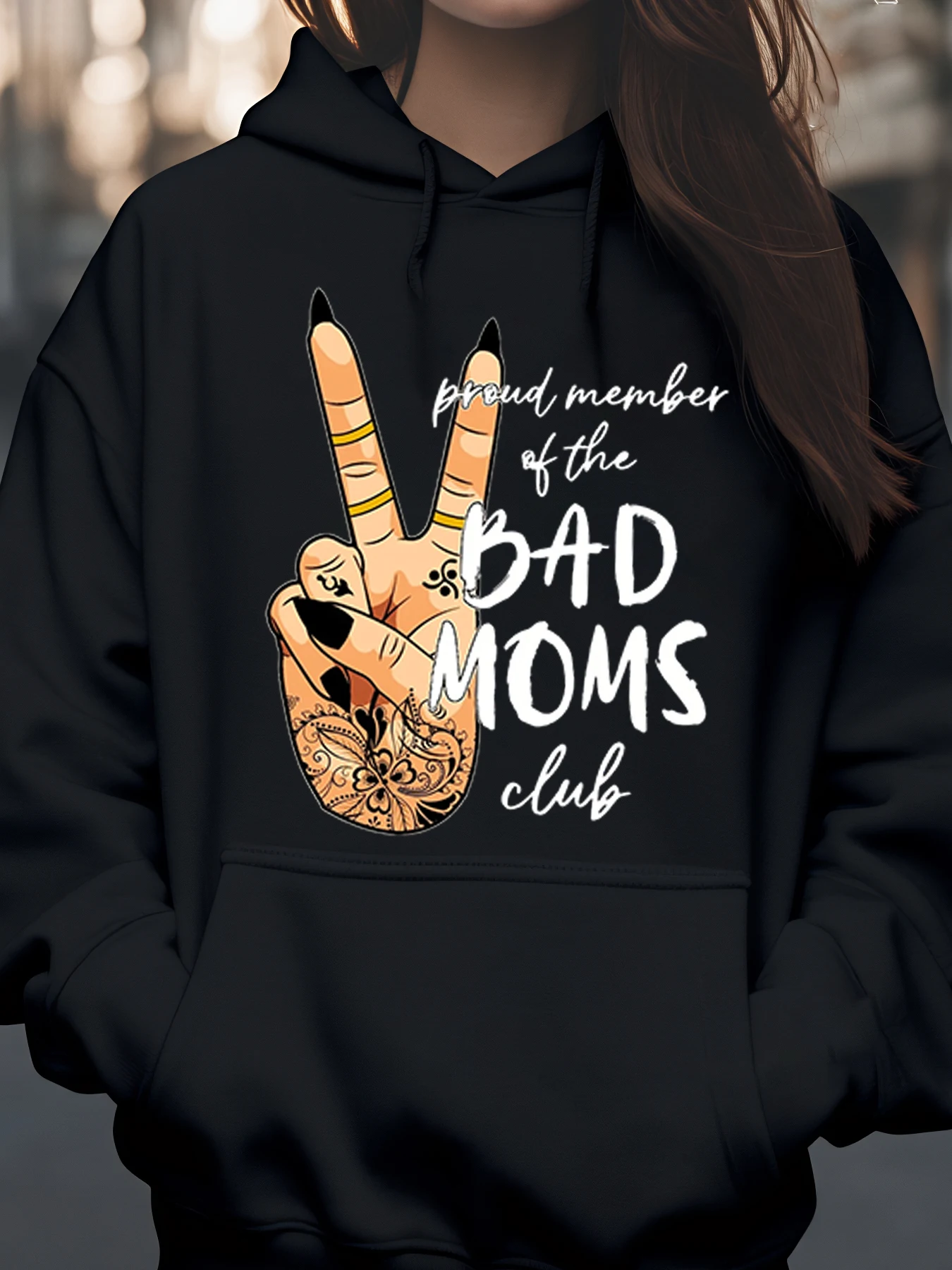 

Знак мира, ручной принт, толстовка с капюшоном и текстом клуба Bad Moms, повседневная одежда на день матери, женская одежда