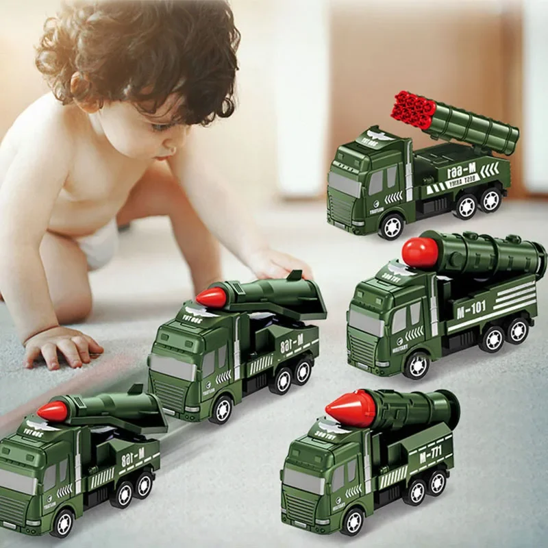 4Pcs Children Educational Toys Car Pull Back Military Engineering Vehicle Inertia Truck Models Play & Collectible Boys Toys Gift