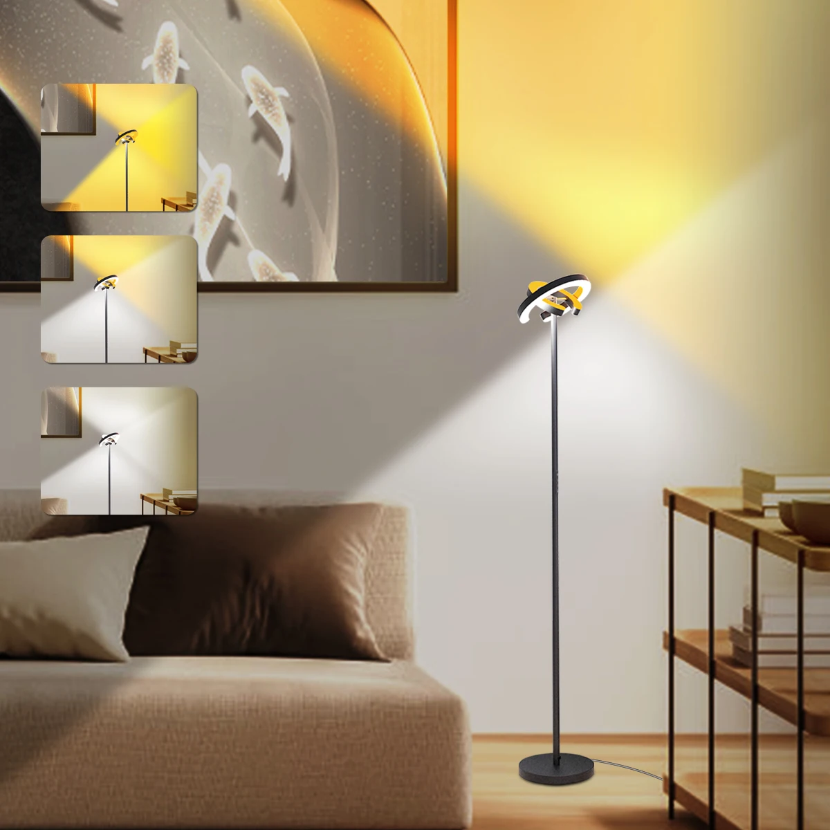 Smarte LED-Stehlampe für den Außenbereich mit Drehfunktion & Magnetischer Fernbedienung, Dimmbare Memory-Leuchte für Zimmer, Lesen und Büro