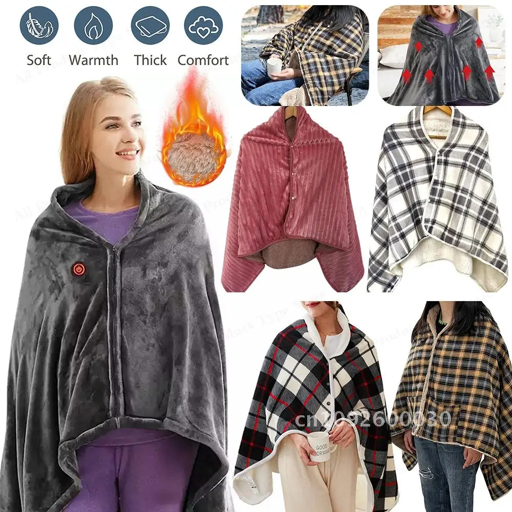 

USB Electric Heated Blanket 8 Heating Zones Heat Shawl Portable Velvet Office Quickly Home for Cape Pad Outdoor Coral Heated
