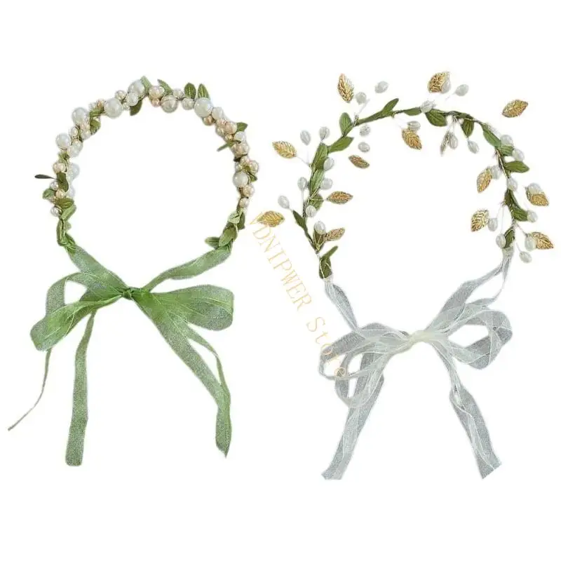 Parel/ blad haarband delicate aanpas hoofdband voor bloemenmeisje maken foto D08E