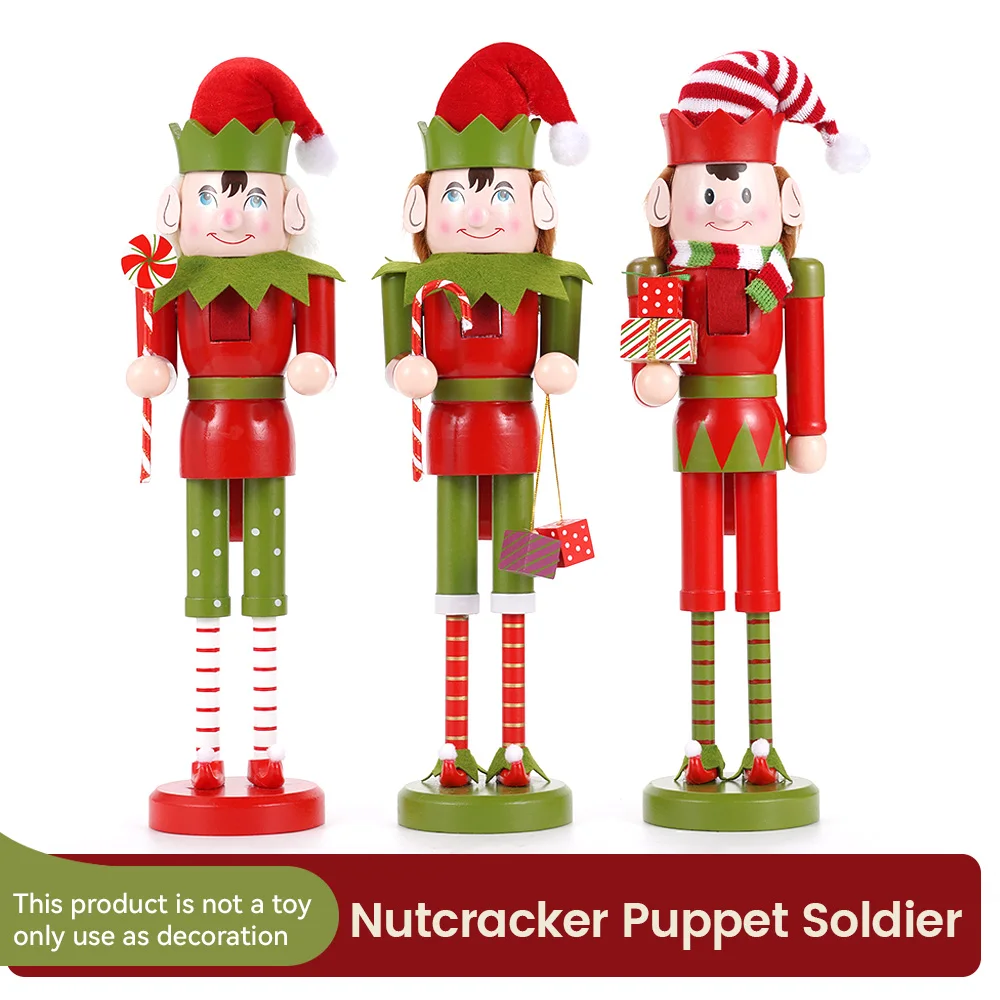 1PCS 38CM Christmas Nutcracker Elf holding gift/candy/cane Wooden Red Christmas ornament Home ornament Soldier doll