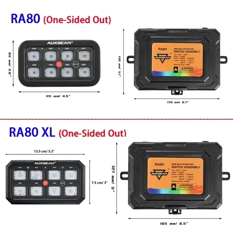 Auxbeam RGB 8 Gang Switch Panel Toggle/Momentary/Pulsed Supported Without App Control One-Sided Outlet/Two-Sided Outlet Max 60A