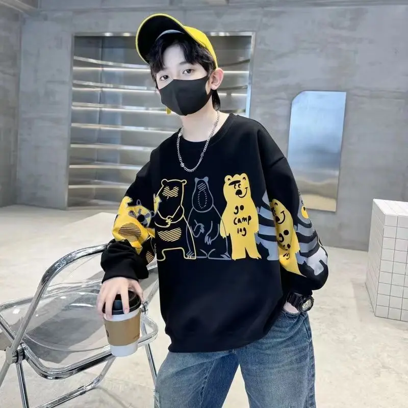 

Новое поступление 2023 года, базовый слой для мальчиков, топ с длинными рукавами, весенне-осенний детский стильный крутой модный топ большого и среднего размера